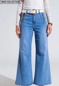 Q2 Hi Waist Wide Leg Gold Button Jeans - Heritage - Boutique.com
