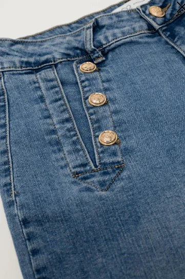 Q2 Hi Waist Wide Leg Gold Button Jeans - Heritage - Boutique.com