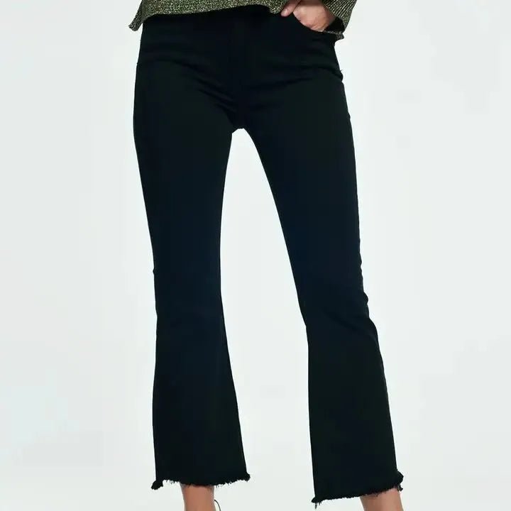 Q2 High Rise Raw Hem Flared Jeans - Heritage - Boutique.com