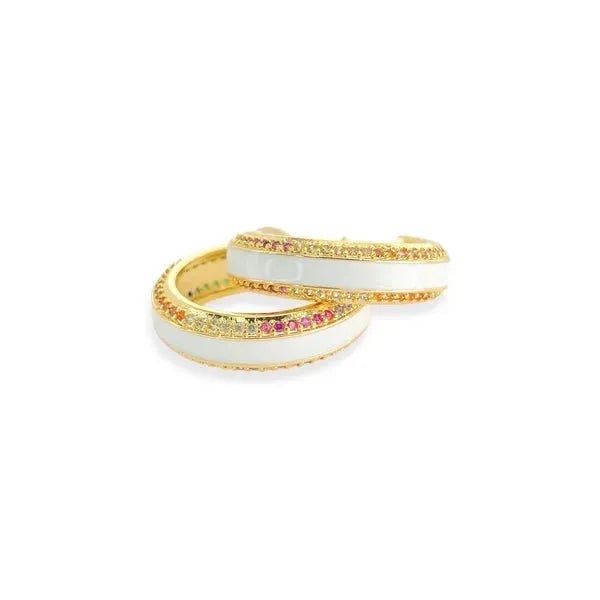 Raoul Multi Stone White Hoops Small - Heritage - Boutique.com