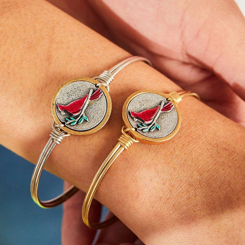 Red Cardinal Bangle Bracelet: Brass Tone / Petite - Heritage-Boutique.com