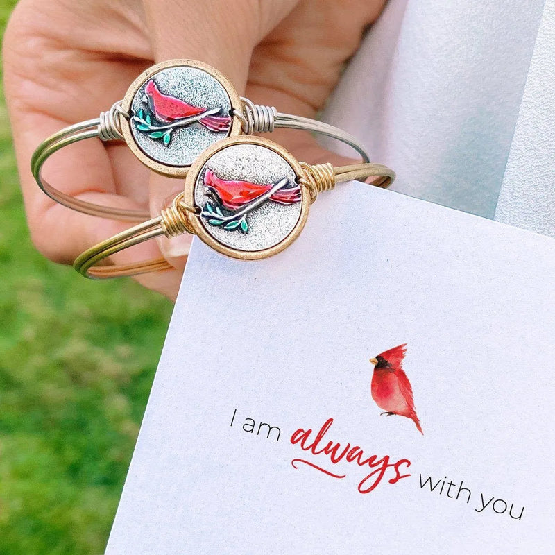 Red Cardinal Bangle Bracelet: Brass Tone / Petite - Heritage-Boutique.com
