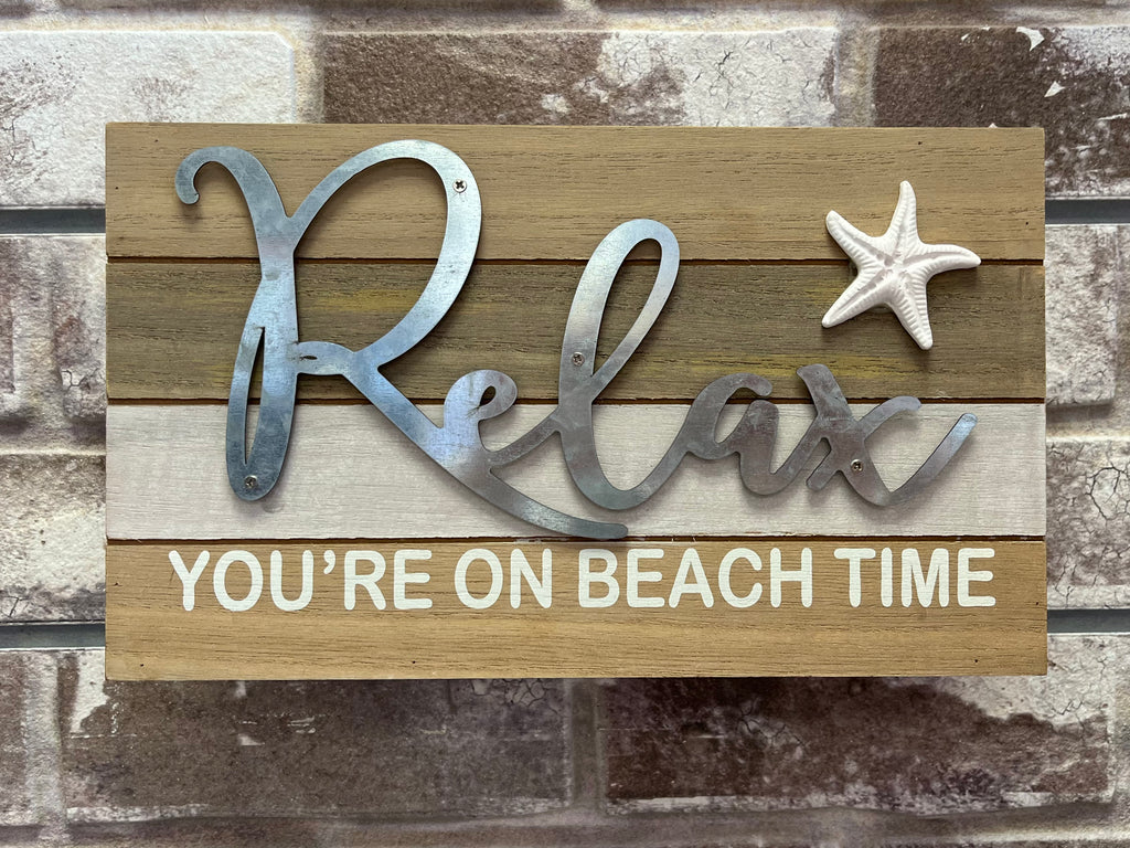 "Relax You're on Beach Time" Wooden Sign - Heritage-Boutique.com