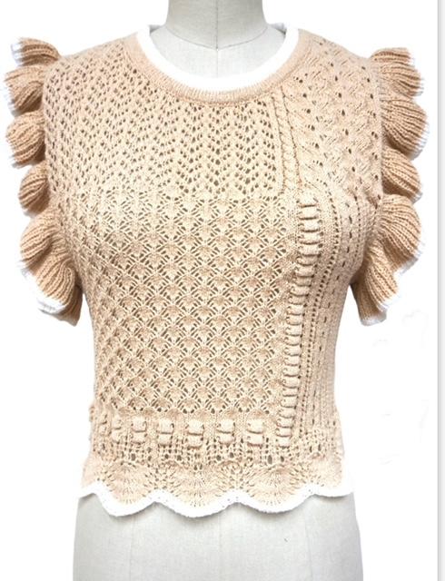 Ruffle Tipped Sleeve Pointelle Sweater