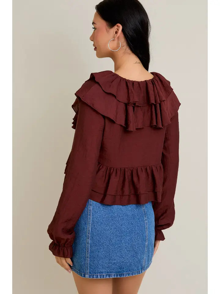 LeLis V-Neck Ruffle Trim Blouse