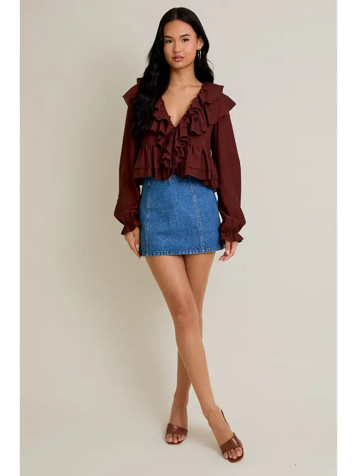 LeLis V-Neck Ruffle Trim Blouse