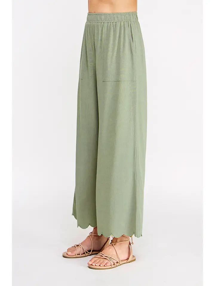Sage Scallop Hem Linen Pants - Heritage - Boutique.com