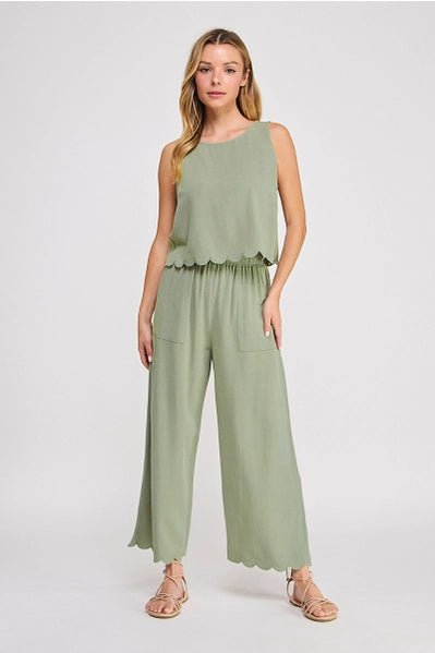 Sage Scallop Hem Linen Pants - Heritage - Boutique.com