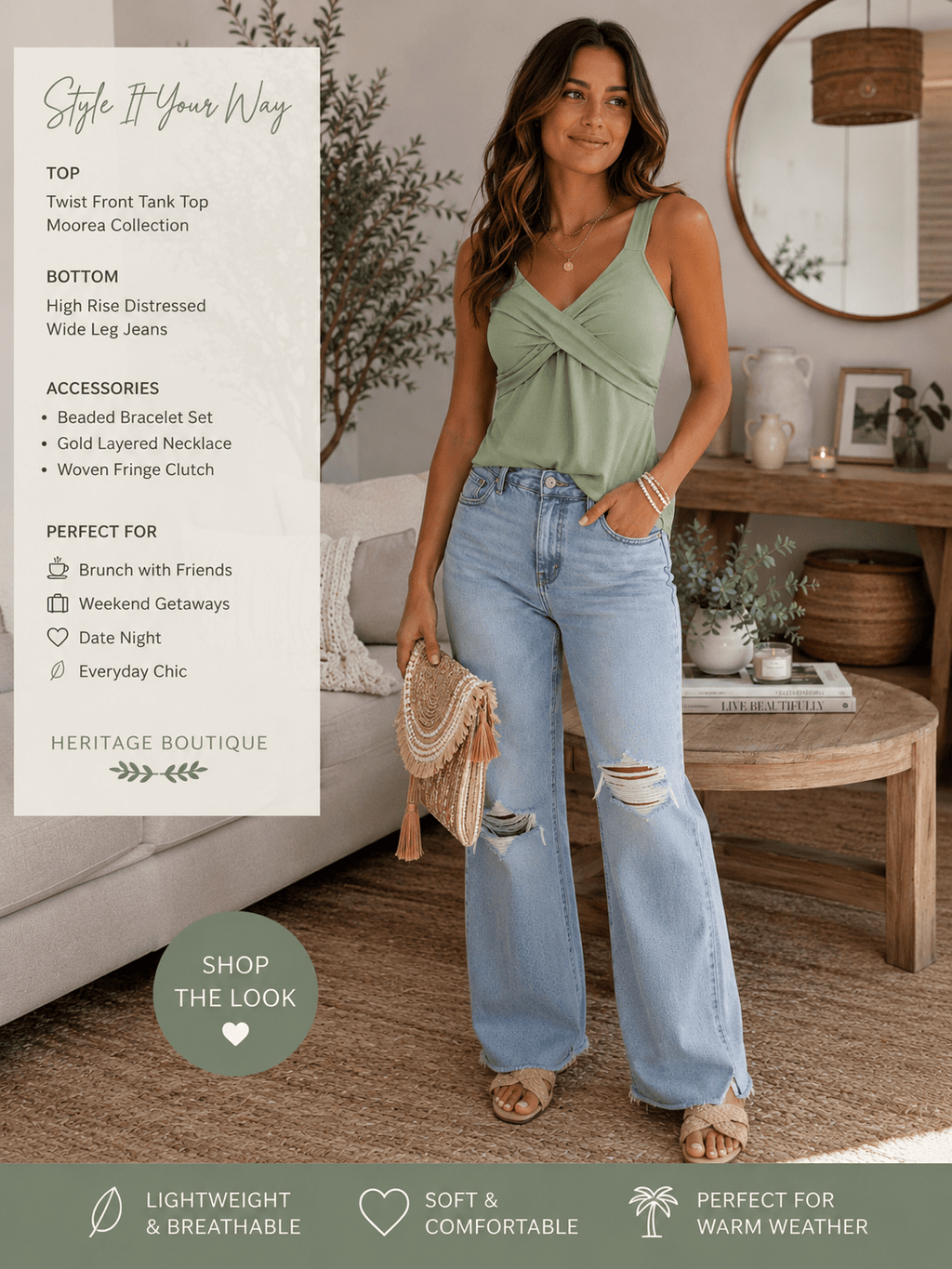 Sage Serenity Twist Front Tank – Women's Textured Sleeveless Top - Heritage-Boutique.com