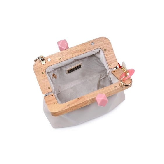 Sardinia Ivory Handbag - Wood Frame Vegan Leather Clutch with Rainbow Resin Chain - Heritage - Boutique.com