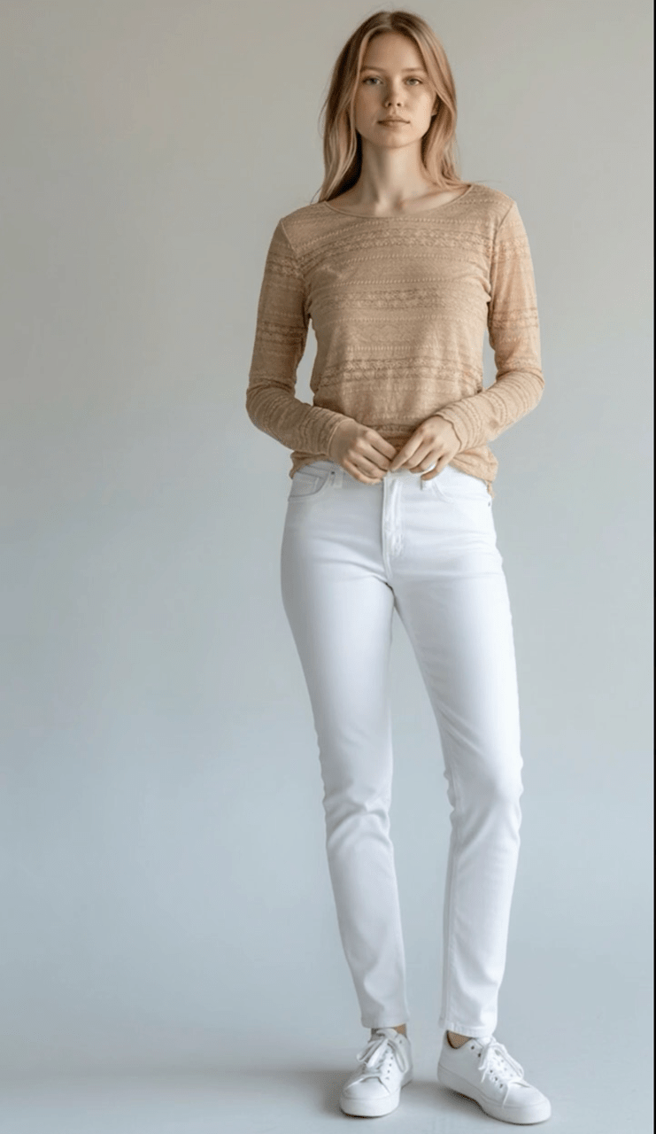 Sheer Tan Long Sleeve Knit Top for Women – Lightweight Fitted Neutral Layering Blouse - Heritage - Boutique.com