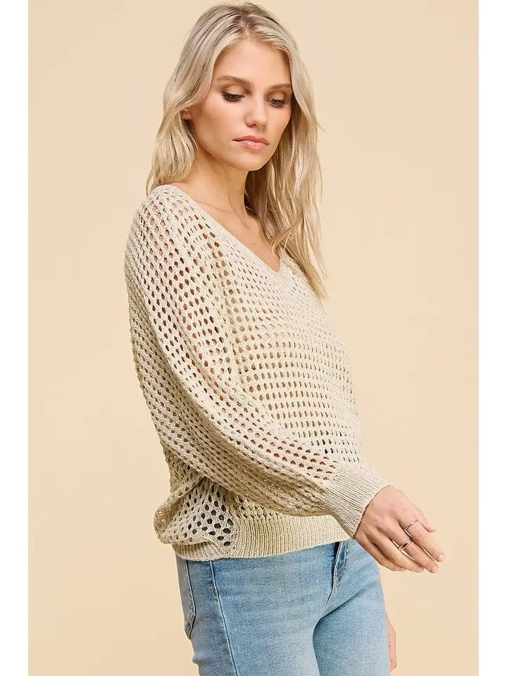 Shimmer Knit V - Neck Sweater - Heritage - Boutique.com