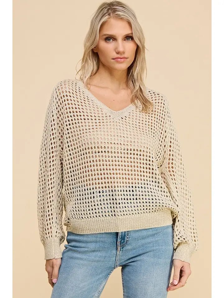 Shimmer Knit V - Neck Sweater - Heritage - Boutique.com
