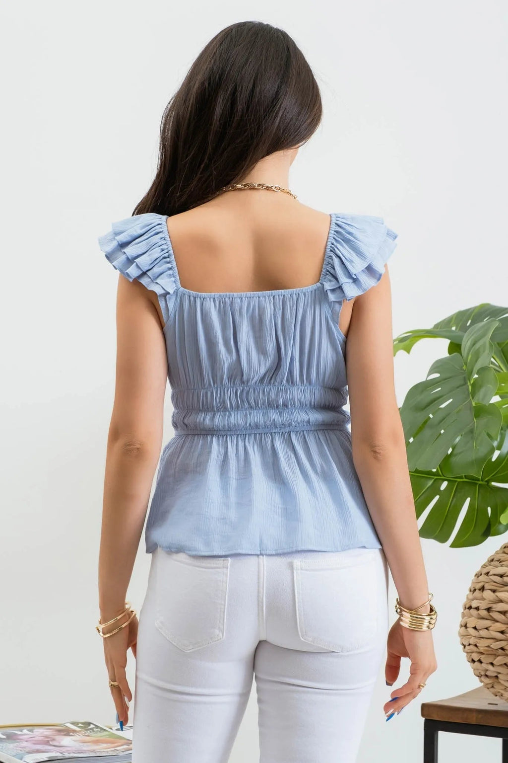 Shirred Sweetheart Ruffle Sleeve Blouse - Heritage - Boutique.com