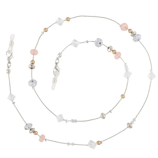 Silver Eyeglass Chain with Pink & White Charms - Heritage-Boutique.com