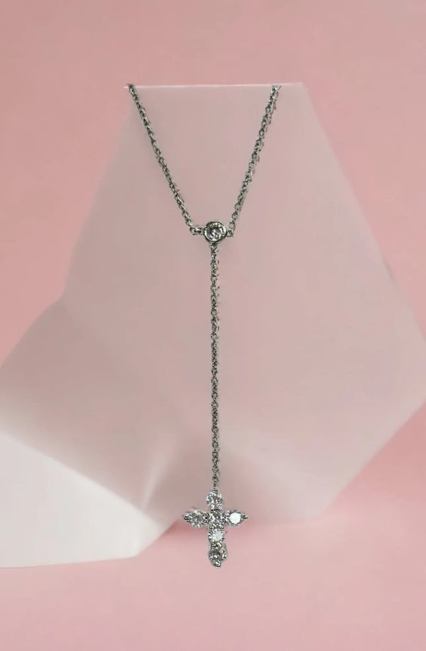 Silver Mini Y Drop Crystal Necklace - Heritage-Boutique.com