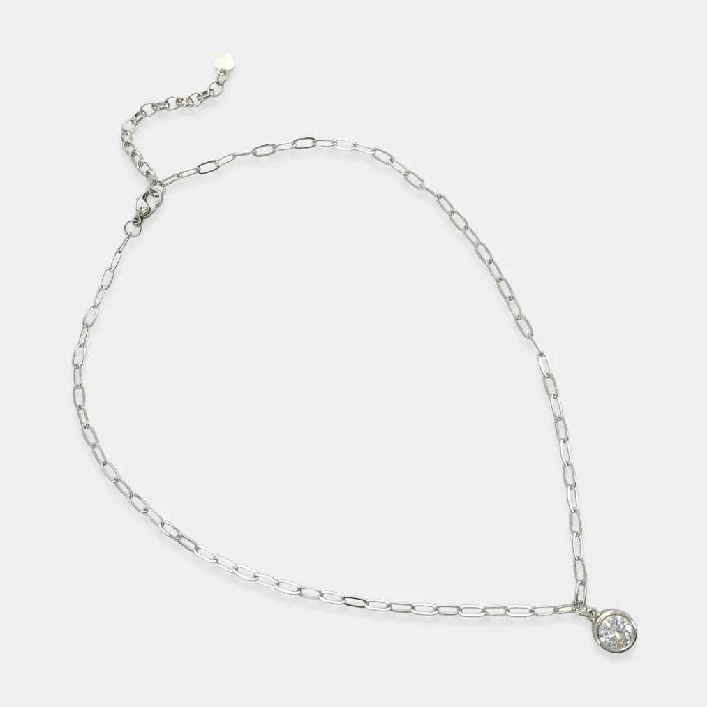 Silver Round Cubic Zirconia Paper Clip Chain Necklace - Heritage - Boutique.com