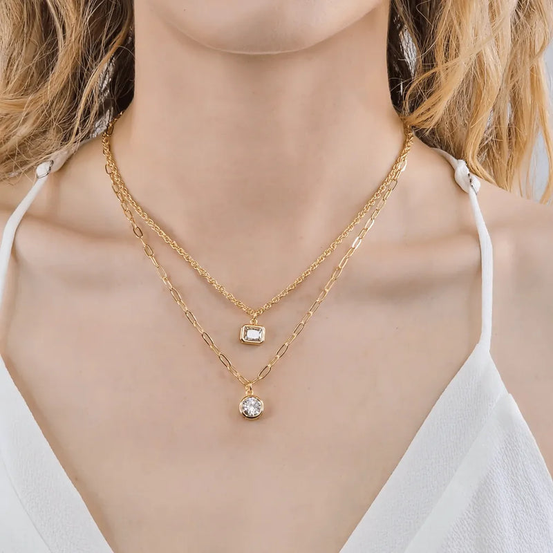 Silver Round Cubic Zirconia Paper Clip Chain Necklace - Heritage-Boutique.com