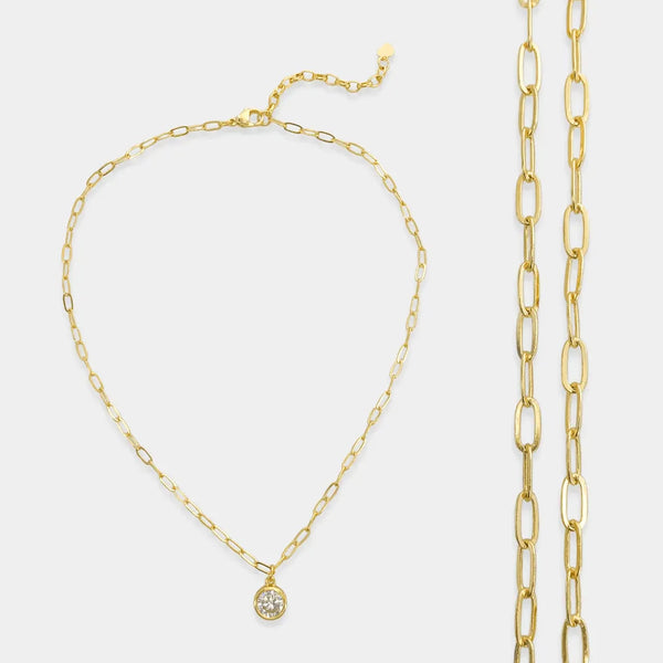 Silver Round Cubic Zirconia Paper Clip Chain Necklace - Heritage-Boutique.com