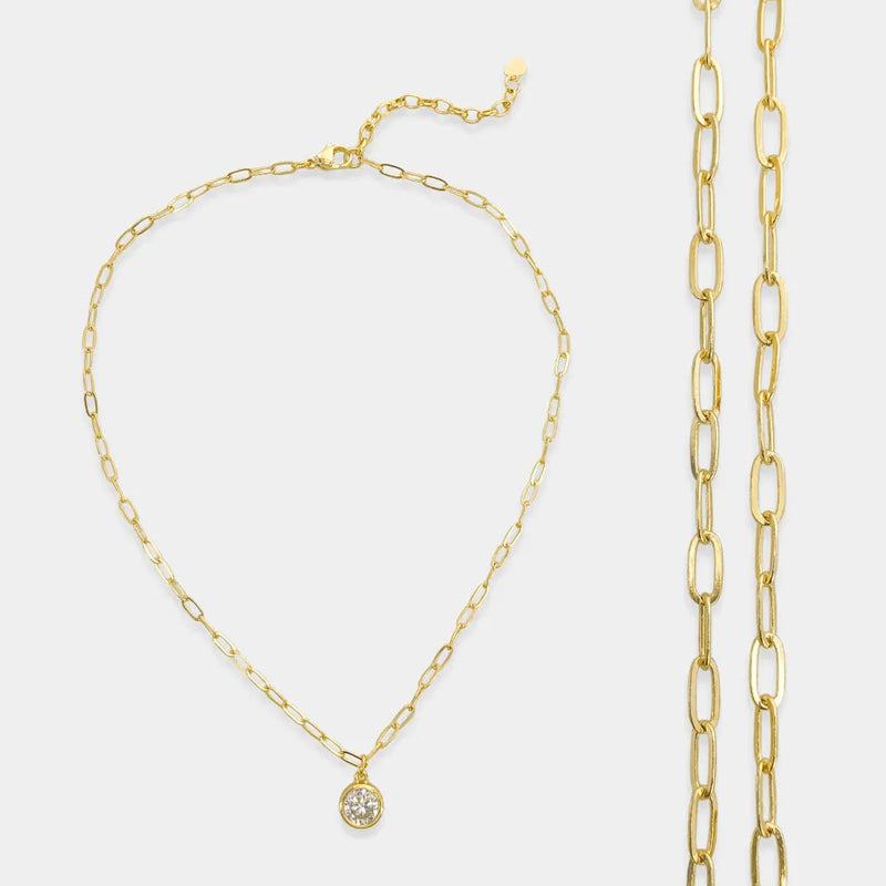 Silver Round Cubic Zirconia Paper Clip Chain Necklace - Heritage-Boutique.com