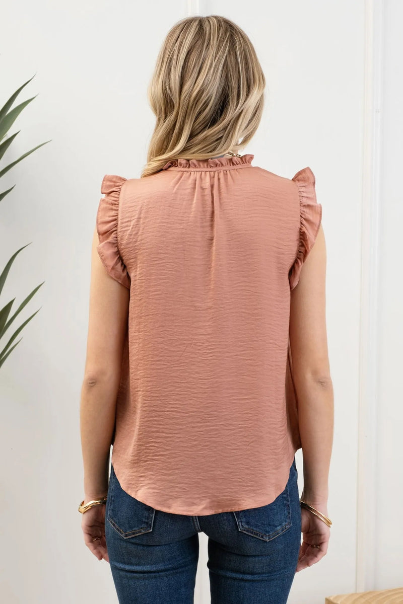 Sleeveless Ruffle Collared Top With Front Tie - Heritage-Boutique.com