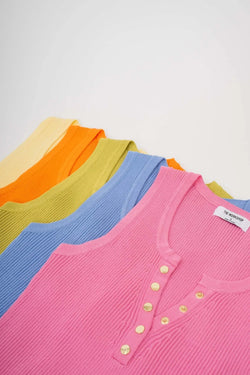 Sleeveless Sweater Knit Crop Top with Quarter Button - Heritage-Boutique.com