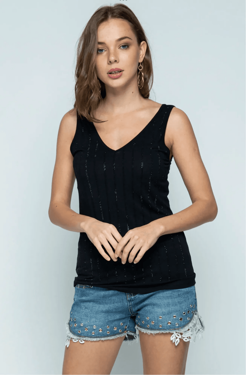 Sleeveless V - Neck Top with Rhinestones - Heritage - Boutique.com