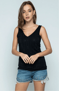 Sleeveless V - Neck Top with Rhinestones - Heritage - Boutique.com