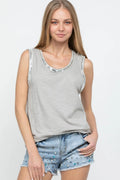 Sleeveless Vintage Bedazzled Round - Neck Top - Heritage - Boutique.com