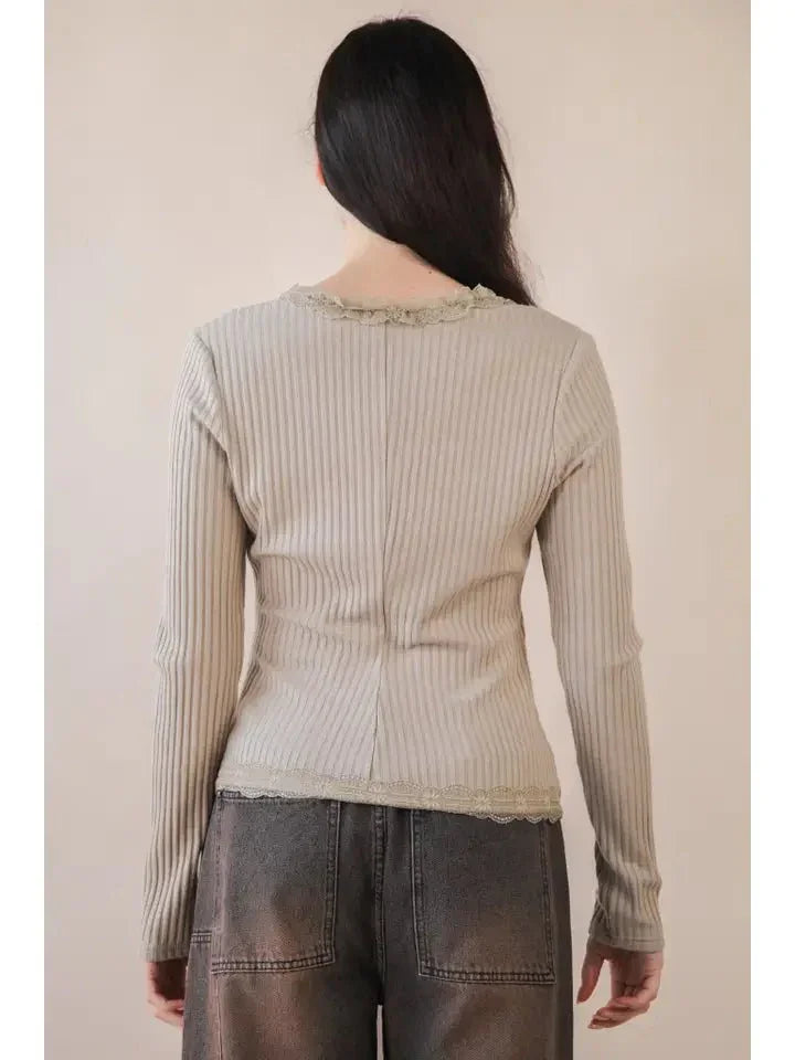 Soft Fitted Lace Trim Top - Heritage - Boutique.com
