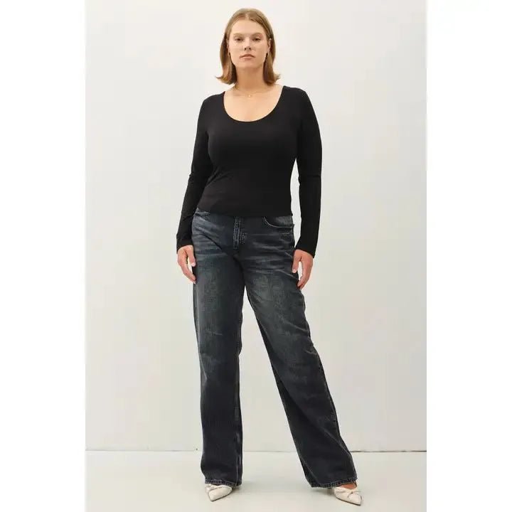 Solid Plus Size Long Sleeve Scoop Neck Knit Top - Heritage - Boutique.com