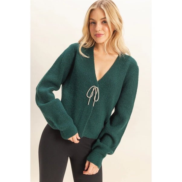 Sparkly Bow Embellished Cozy Cardigan - Heritage - Boutique.com