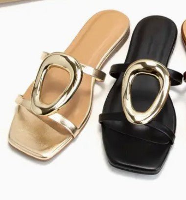 St Tropez Gold Slide Sandals - Heritage - Boutique.com