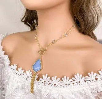 Stone and Diamond 2 Way Tassel Necklace - Heritage-Boutique.com