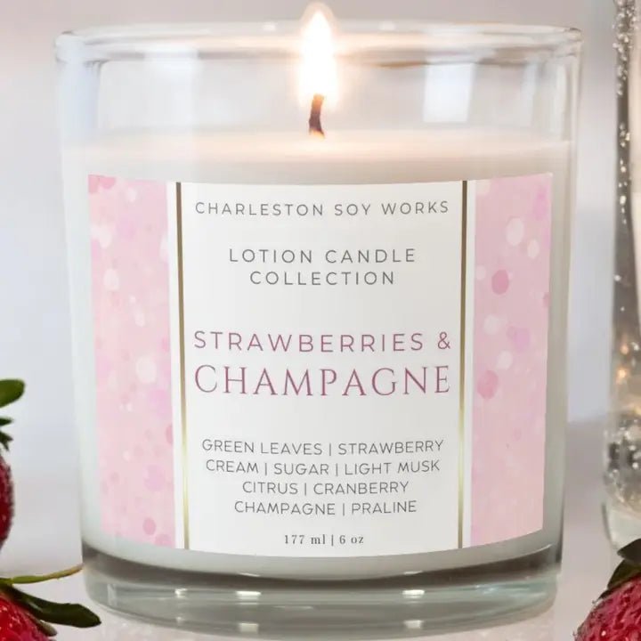 Strawberries & Champagne Massage Oil Candle - Luxury Soy Wax Lotion Candle - Heritage - Boutique.com