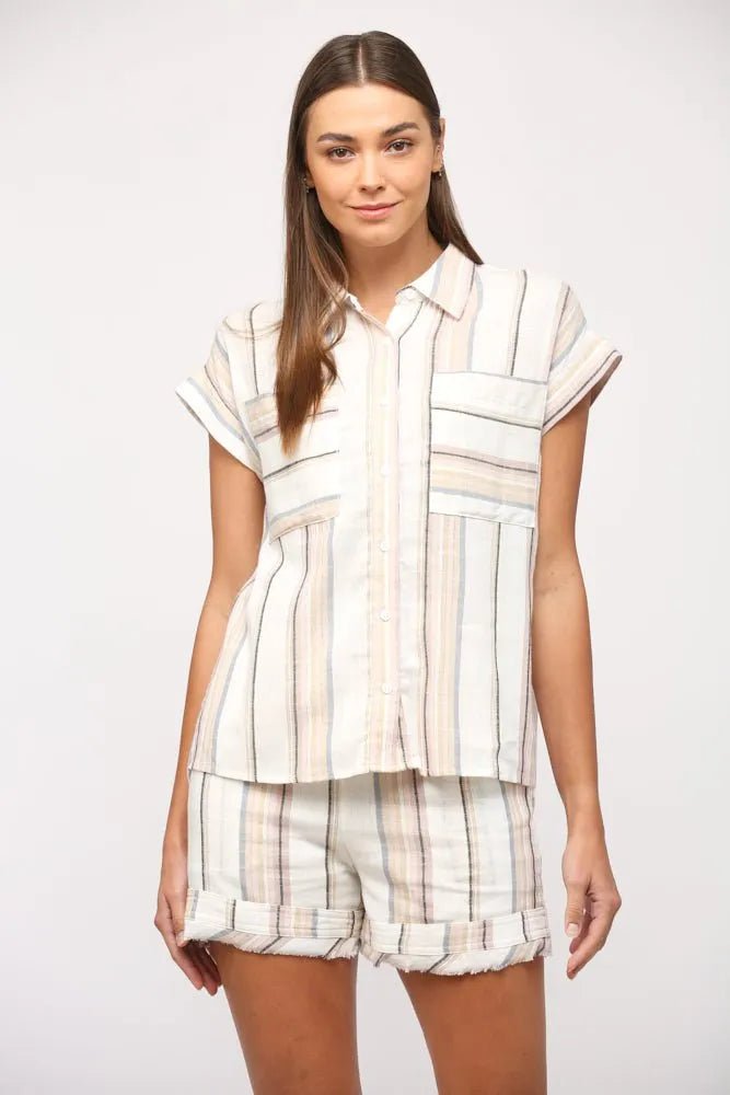 Stripe with Lurex Linen Blend Shorts - Heritage - Boutique.com