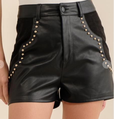 Leather Suede Studded Mini Shorts
