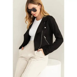 Suede Cropped Black Motto Jacket - Heritage-Boutique.com