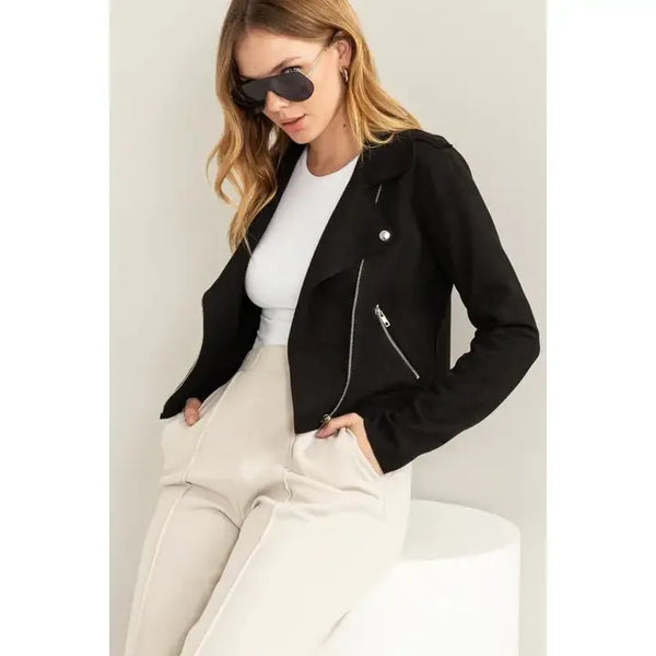 Suede Cropped Black Motto Jacket - Heritage-Boutique.com