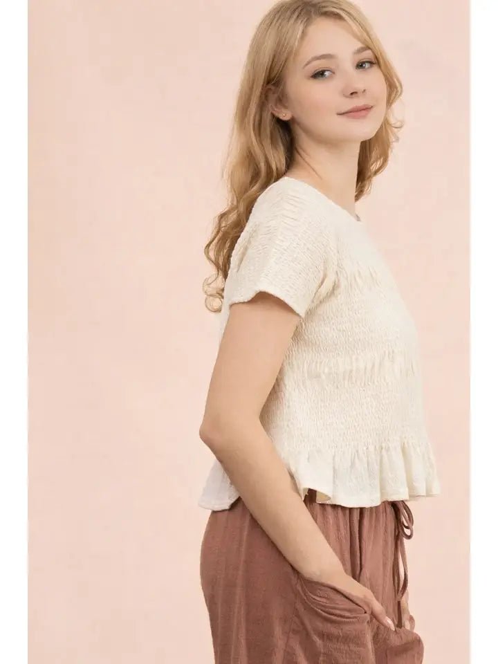 Sweet Serenity Textured Peplum Top - Heritage - Boutique.com