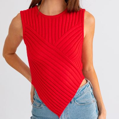 Red Sleeveless Sweater Top