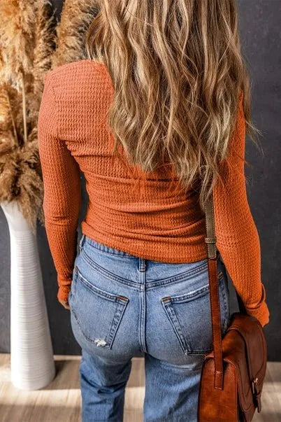 Textured Twist Front V Neck Long Sleeve Top - Heritage - Boutique.com