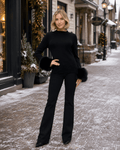 The Aspen Noir Luxe Faux Fur Cuff Sweater - Heritage-Boutique.com
