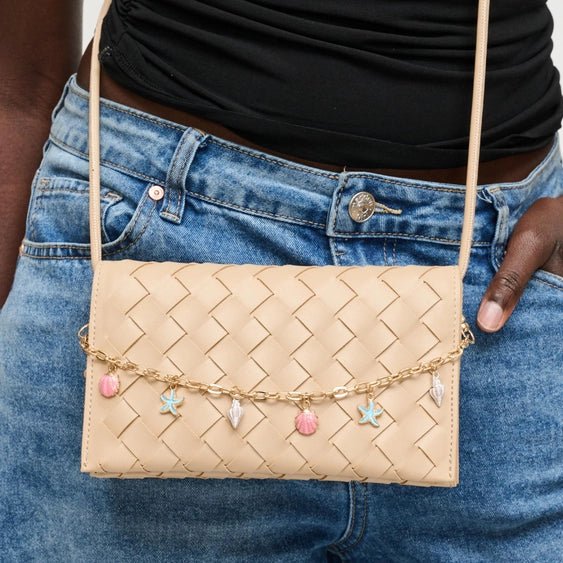 The Capri Charm Crossbody | Woven Leather Bag with Coastal Charm Chain (Aubrey Crossbody) - Heritage - Boutique.com