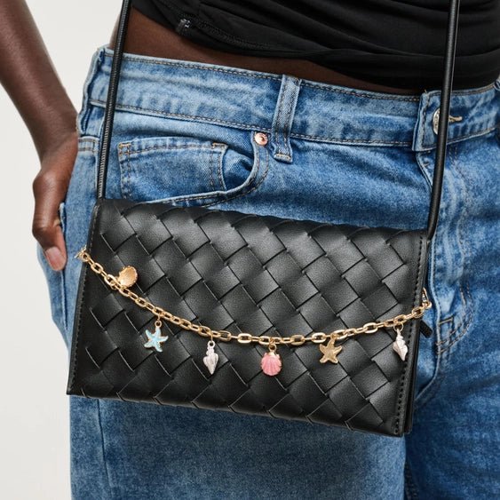 The Capri Charm Crossbody | Woven Leather Bag with Coastal Charm Chain (Aubrey Crossbody) - Heritage - Boutique.com