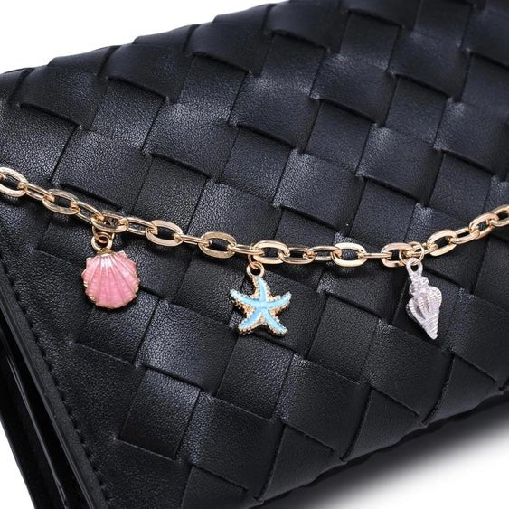 The Capri Charm Crossbody | Woven Leather Bag with Coastal Charm Chain (Aubrey Crossbody) - Heritage - Boutique.com