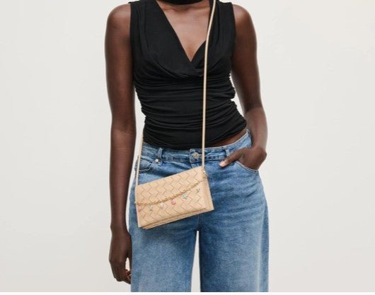 The Capri Charm Crossbody | Woven Leather Bag with Coastal Charm Chain (Aubrey Crossbody) - Heritage - Boutique.com