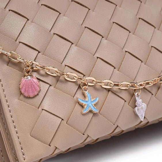 The Capri Charm Crossbody | Woven Leather Bag with Coastal Charm Chain (Aubrey Crossbody) - Heritage - Boutique.com
