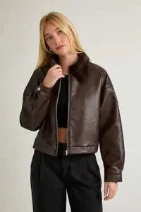 The Chloe Cropped Leather Jacket - Heritage - Boutique.com