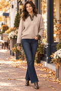 The Cold Spring Taupe Sweater with Brown Vegan-Leather Trim - Heritage-Boutique.com
